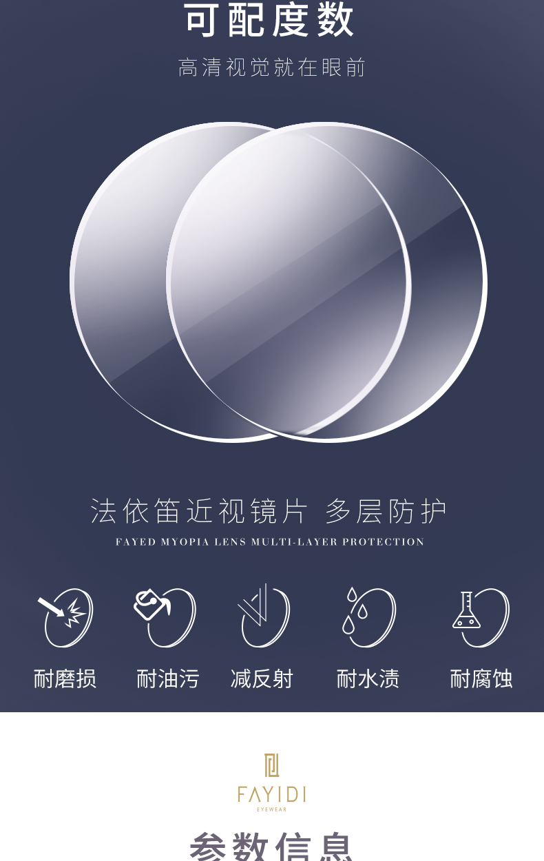 法依笛女士近视眼镜镜片，钛合金眼镜详情图8